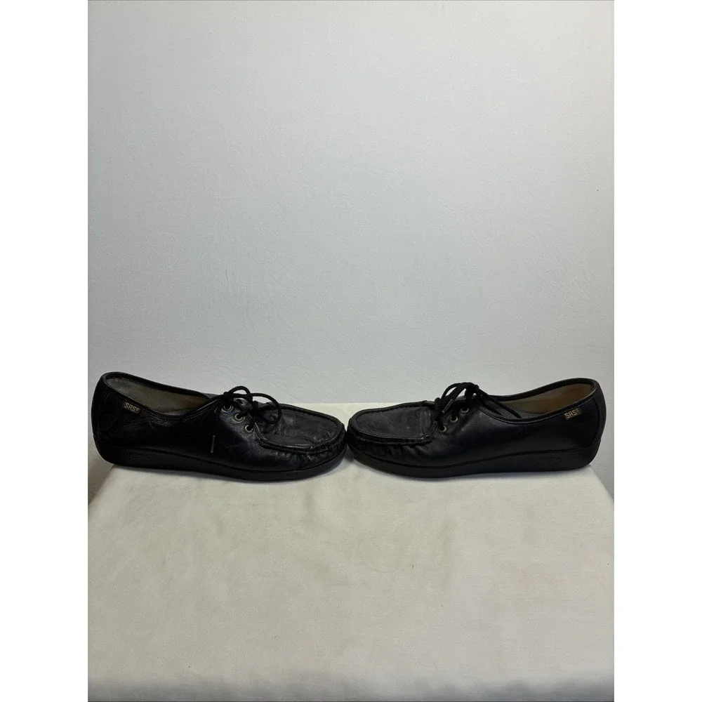 SAS Black Leather Loafers Lace Up Comfort Walking Shoes Soft Step Heel Womens 9
